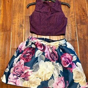 Speechless Purple and Navy 2 piece top and skirt set